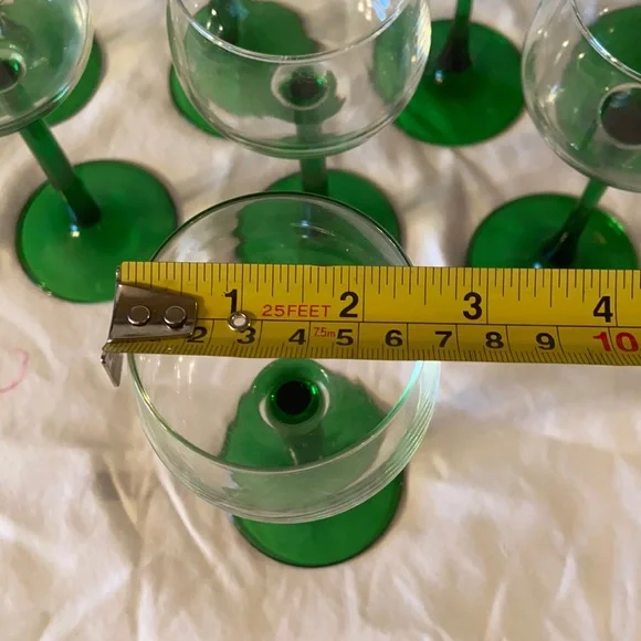 Vintage set 7 French Luminarc D'Arques Green Stem Wine Glasses